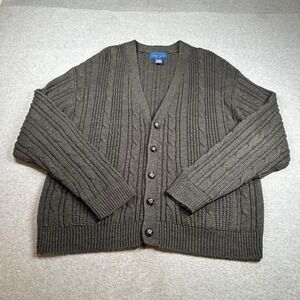 Vintage Towncraft Mens XL Acrylic‎ Cable Knit Button Cardigan Sweater Soft NOTE